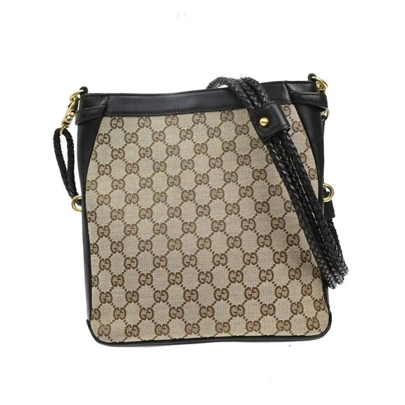 GUCCI Logo GG pattern Shoulder Bag Canvas Leather Brown GHW Italy 85YH437